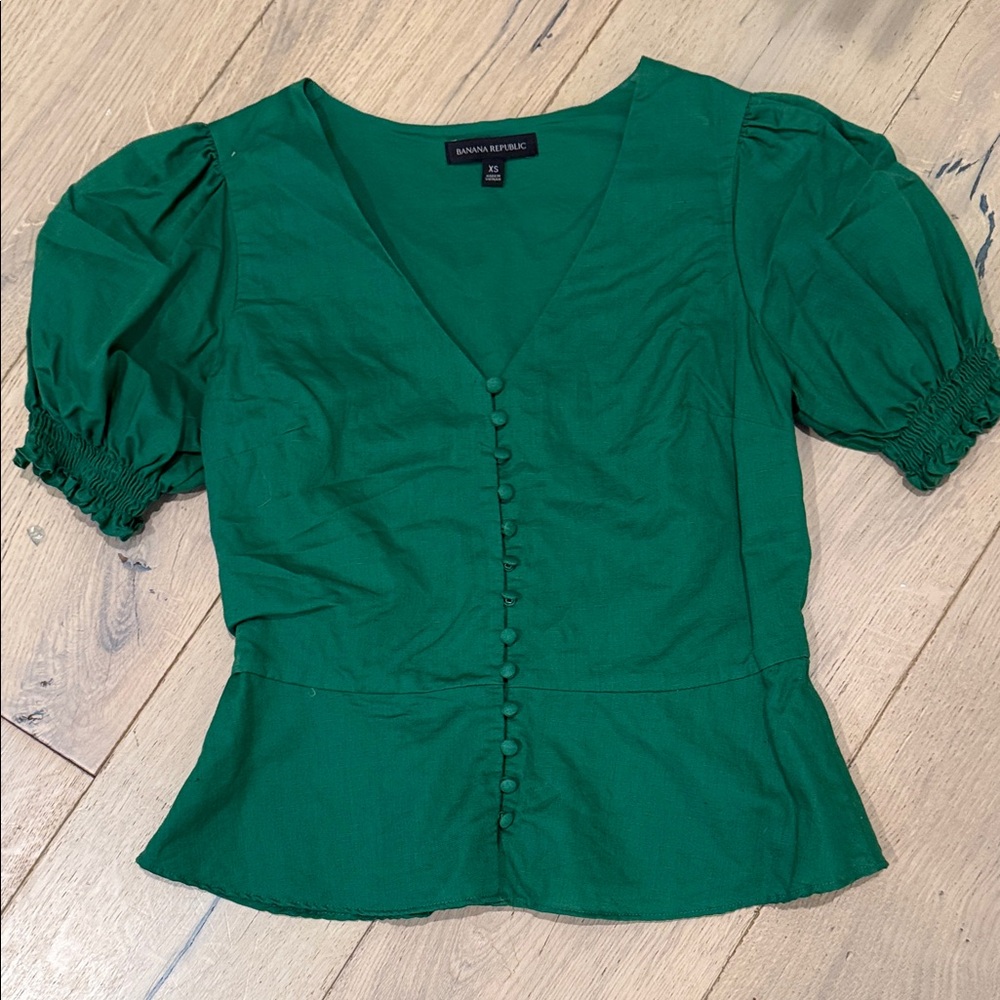 Banana Republic Green Puff Sleeve Blouse
